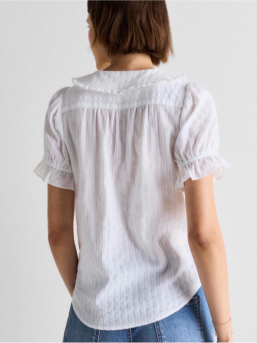 Quince 100% Cotton Boho Peasant RomanticWhite Ruffle Short Sleeve Blouse XL - Picture 3 of 12